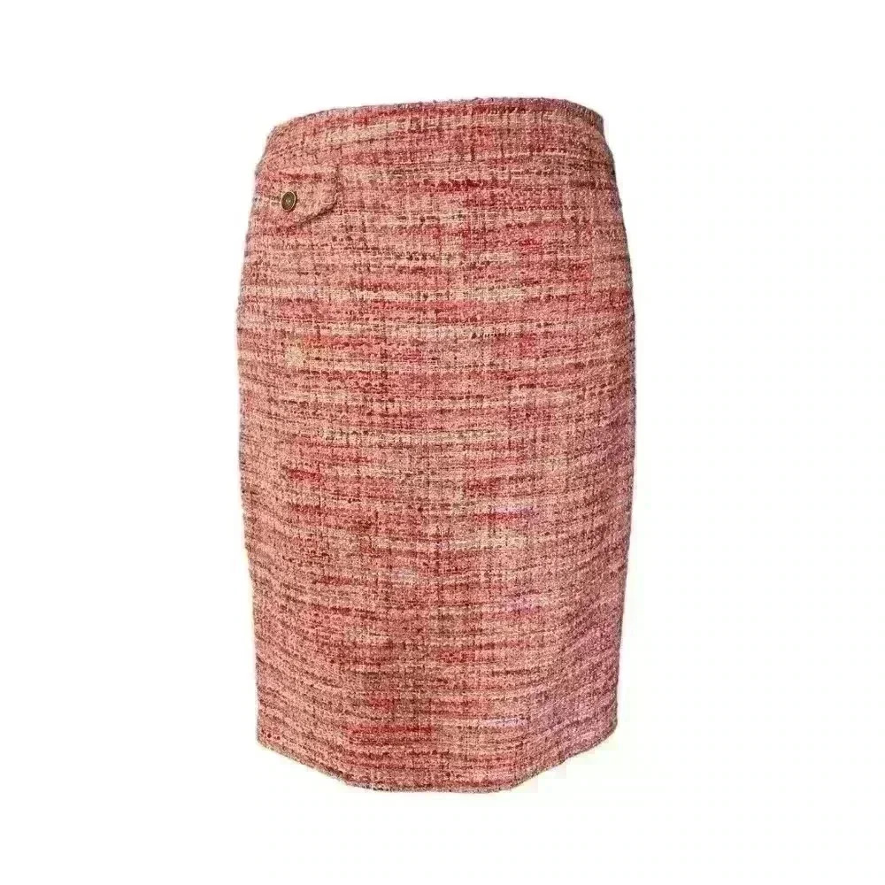 NEW Kenar Orange Red Tweed Pencil Skirt Midi High Waisted Women’s Size 2
